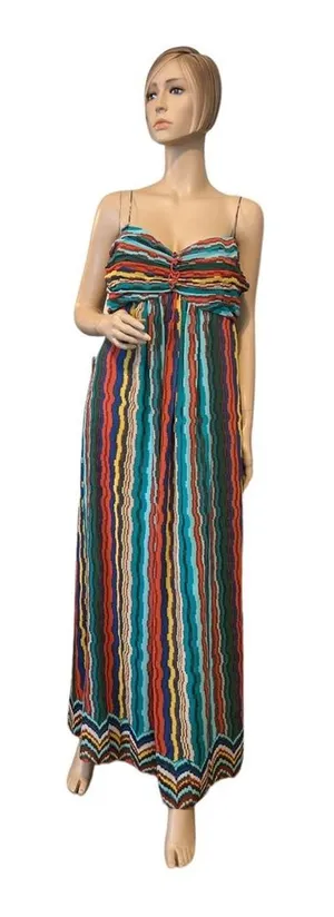 Sandra Darren SZ16 colorful stripes maxi dress blue‎ yellow red summer cruise thumbnail 1
