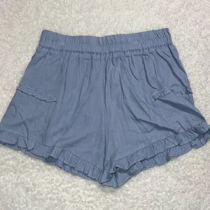Umgee womens large linen blend baby blue ruffle shorts no pockets elastic waist thumbnail 1