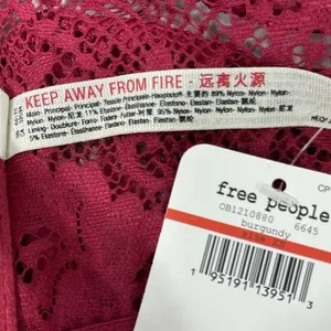Free People Intimately Bandeau Bra Lacey Looks Burgundy X-Small XS Strapless New thumbnail 8