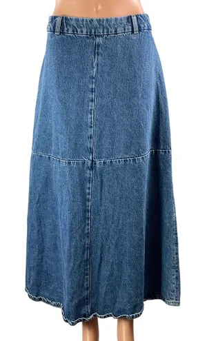 MNG Mango Womens Blue Medium Wash High Waist A Line Midi Denim Jean Skirt Size L thumbnail 1