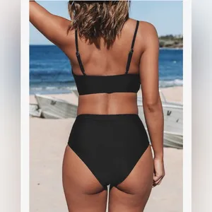 NEW CUPSHE Bikini 2 Pc Swimsuit Bathing Suit High Waisted V Neck Twist Front 2X thumbnail 2