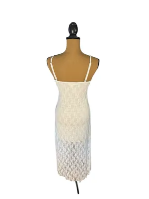 Jessica Simpson White Lace Maxi Dress Sheer Slip Lined Bridal Coquette M Summer thumbnail 4