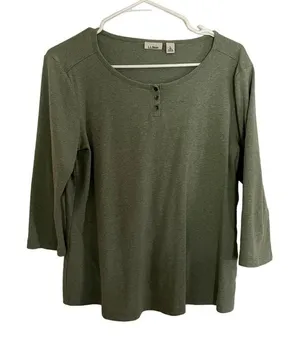 L.L.Bean vintage style cotton 3/4 sleeve crewneck top classic green knit‎ thumbnail 1