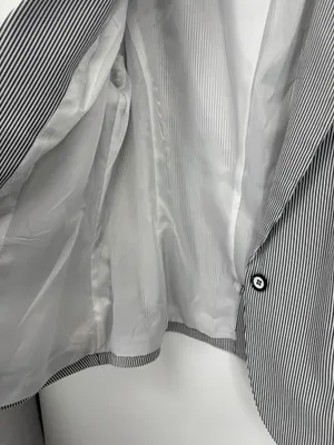 Grace Women Navy Striped Blazer Size 8 Jacket Button Front Pockets Lined Gray thumbnail 5