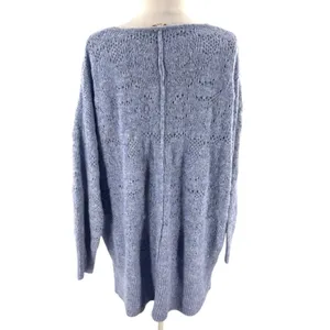 Free People C.O.Z.Y. Pointelle Knit Sweater Sz‎ XS S oversized blue thumbnail 3