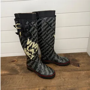 Juicy Couture Black Logo Tall Rain Boots Buckle‎ Detail Women's Size 7 thumbnail 2