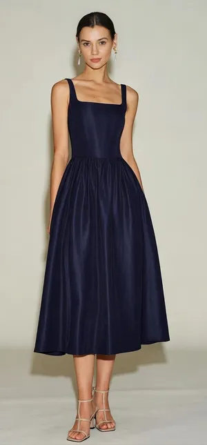 Rihoas Navy Blue Slip A-Line Midi Dress thumbnail 1