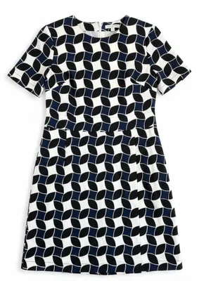 Boden Alexa Geometric Print‎ Cotton Shift Dress Navy White Black 12 EUC thumbnail 2