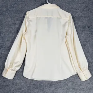 J.Crew Size-M Womens Ivory Satin Split Neck Long Sleeve Blouse Top Office thumbnail 2