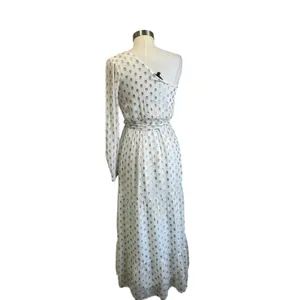 Lulus‎ One Shoulder White & Gold Polka Dot Maxi Dress Grecian Goddess Size S thumbnail 4