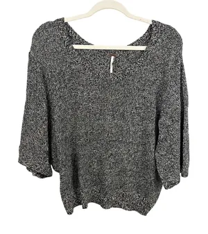 Free People Sweater Womens S Black Good Linen Blend Marled Open Back Dolman thumbnail 1