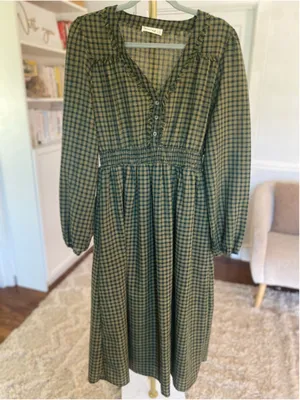 New In Cottagecore Plaid Midi Dress French Country Prairie Romantic L Quiet Luxe thumbnail 2