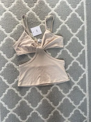 Adika NWT new tan ribbed knit cut out sweetheart tank top thumbnail 2