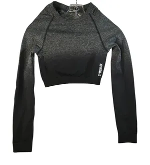 Gymshark Ombre Seamless Long Sleeve Crop Top‎ Black Grey Athletic Fit Women thumbnail 1