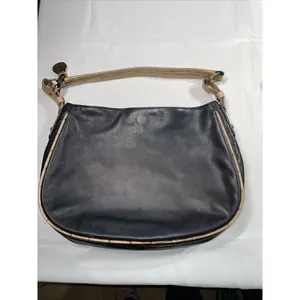 Brahmin Black‎ Leather Handbag Pecan Croc Embossed Trim & Handle 13x9.5" thumbnail 4