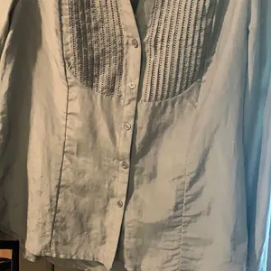 H&M grayish green silk blend button down blouse thumbnail 3