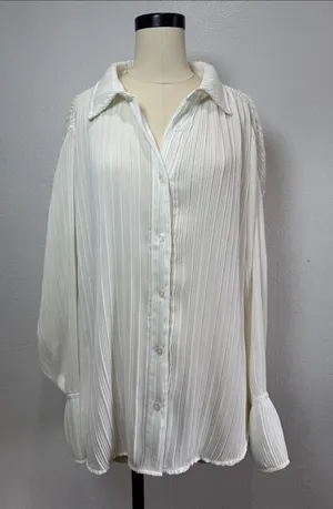 Good American Always Fits Plisse Blouse Size 1/2 Medium thumbnail 1