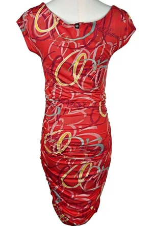 Apple Bottoms Orange Ruched Form Fitting Body Con Mini Dress Y2K Colorful Club thumbnail 1