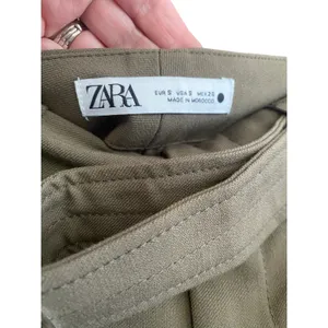Zara Cropped Olive Belted Culotte Trousers Size Small thumbnail 4