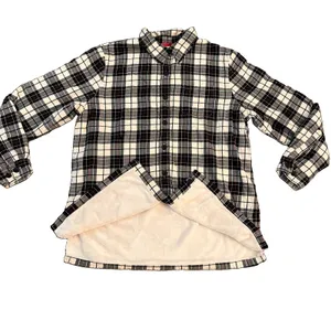 L.L Bean Women's Fleece Lined Shacket Medium Plaid Jacket Black Ivory Red thumbnail 2
