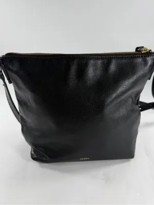 Fossil Black Pebbled Genuine Leather Crossbody Shoulder Bag Brass Hardware Purse thumbnail 2