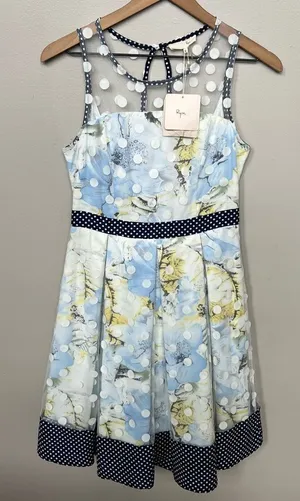 RYU Anthropologie Tulle Fit and Flare Floral Dress Mesh Polka Dot Overlay NWT thumbnail 1