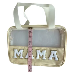 Preppy Clear MAMA Makeup Bag Large Travel Cosmetic Tote Chenille Patch NEW thumbnail 6