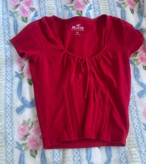 Hollister Women's Deep Red Scoop Tie-Front Crop Top thumbnail 1
