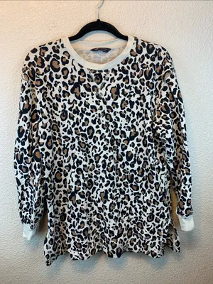 M & S Collection cheetah sweatshirt sz 12 Preppy animal print comfy cozy thumbnail 1