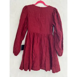 Lulus Wine Red V-Neck‎ Puff Sleeve Babydoll Mini Dress Textured Small NWT thumbnail 6