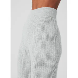 Alo Cashmere High-Waist Plush Waffle Pants Athletic Heather Grey Hi-Rise Sweater thumbnail 3