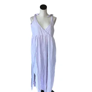 NWOT American Eagle Cotton Shoulder Tie Front Slit Midi Maxi Dress Lilac thumbnail 6