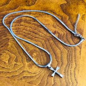 Vintage tapered baguette cubic zirconia 925 cross pendant on chain thumbnail 1