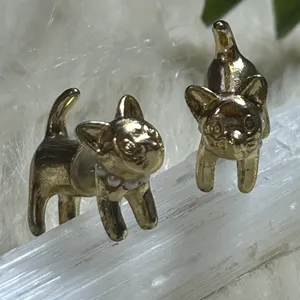 Dog Cat gold tone matte Earrings thumbnail 1