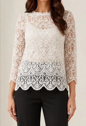 NWT Altar’d State Grace Lace Blouse Small Ivory Sheer Scalloped Romantic Top thumbnail 1