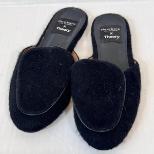 Theory X Newbark Black Suede Leather Mule Flats Womens 8 Comfort Shoes Preppy thumbnail 6