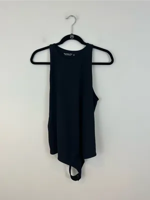 Abercrombie & Fitch High Neck Black Sleeveless Thong Bodysuit Top Size Large thumbnail 2