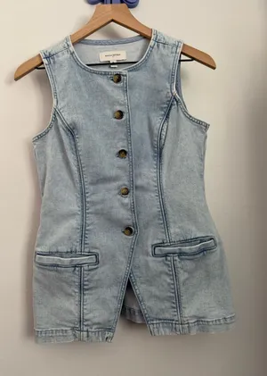 Banana Republic 4 Long Cutaway Vest Acid Light Wash Denim Office Work High Neck thumbnail 1