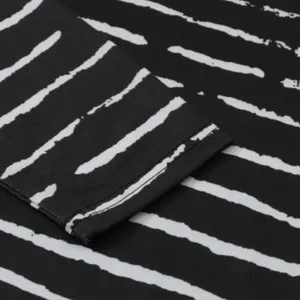 NEW Black Long Sleeve Casual Crewneck Top with White Abstract Stripes thumbnail 10