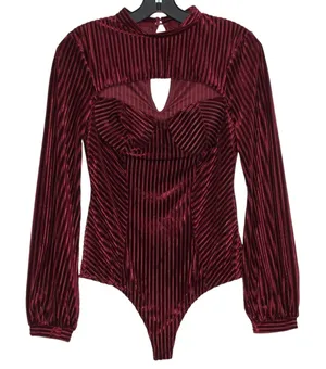 Lulus Bodysuit Velvet Burnout Bustier Whimsigoth Witchy Romantic Burgundy Small thumbnail 1