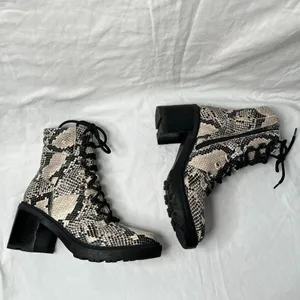 Marc Fisher Laboni Snake Print Lace-Up With Side Zip Combat Boots Womens 7.5 thumbnail 5