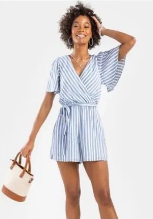 ALTAR’D STATE Blue And White Striped Romper thumbnail 1