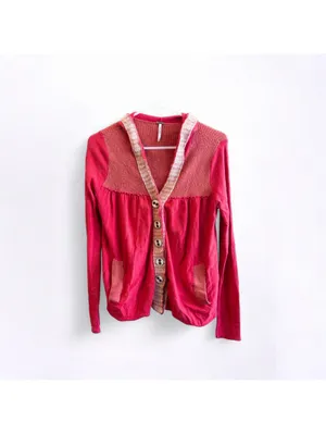 Free People Elga Babydoll Wool Hooded Cardigan Red Women XS thumbnail 3