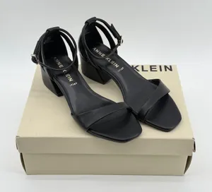 Anne Klein Mia Block Heel Sandals Black Strappy Ankle Strap 7.5M AKMIA MIA01F9 thumbnail 1