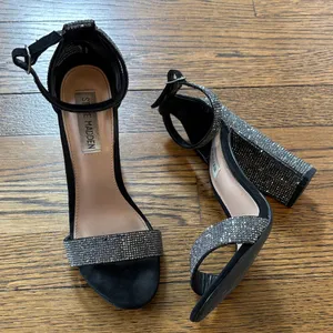 Steve Madden Carrson Black Crystal Ankle-Strap Block Heel Sandals, 6.5 thumbnail 1