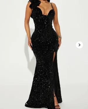 Black maxi dress featuring a slit. thumbnail 2