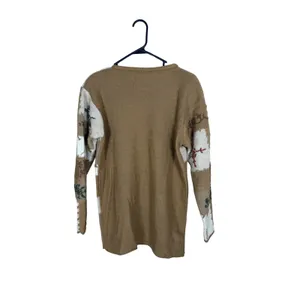 Jaclyn Smith Womens Patchwork Floral Knit Sweater Tan Cream Green Size M thumbnail 7