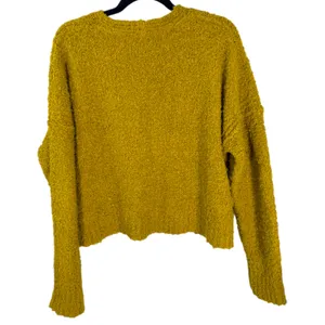 Free People Finders Keepers V Neck Moss Yellow Green Textured Crop Sweater Small thumbnail 5