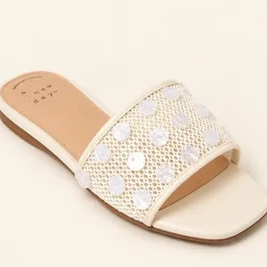 A New Day Elain Ivory Mesh Sequin Slide Sandals Square Toe Memory Foam 7.5 thumbnail 3