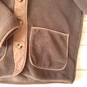 H&M Womens M Brown Fleece Sweater Coat Button Hooded Jacket Faux Sherpa Medium thumbnail 2